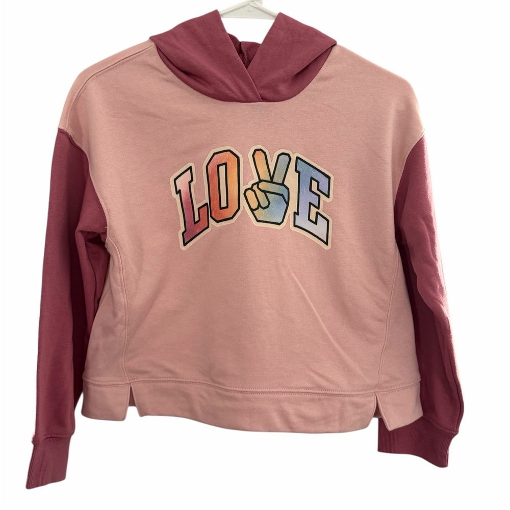 OLD NAVY GIRLS LARGE (10/12) PINK
L O V E PULLOVER HOODIE NWOT PTP 18”